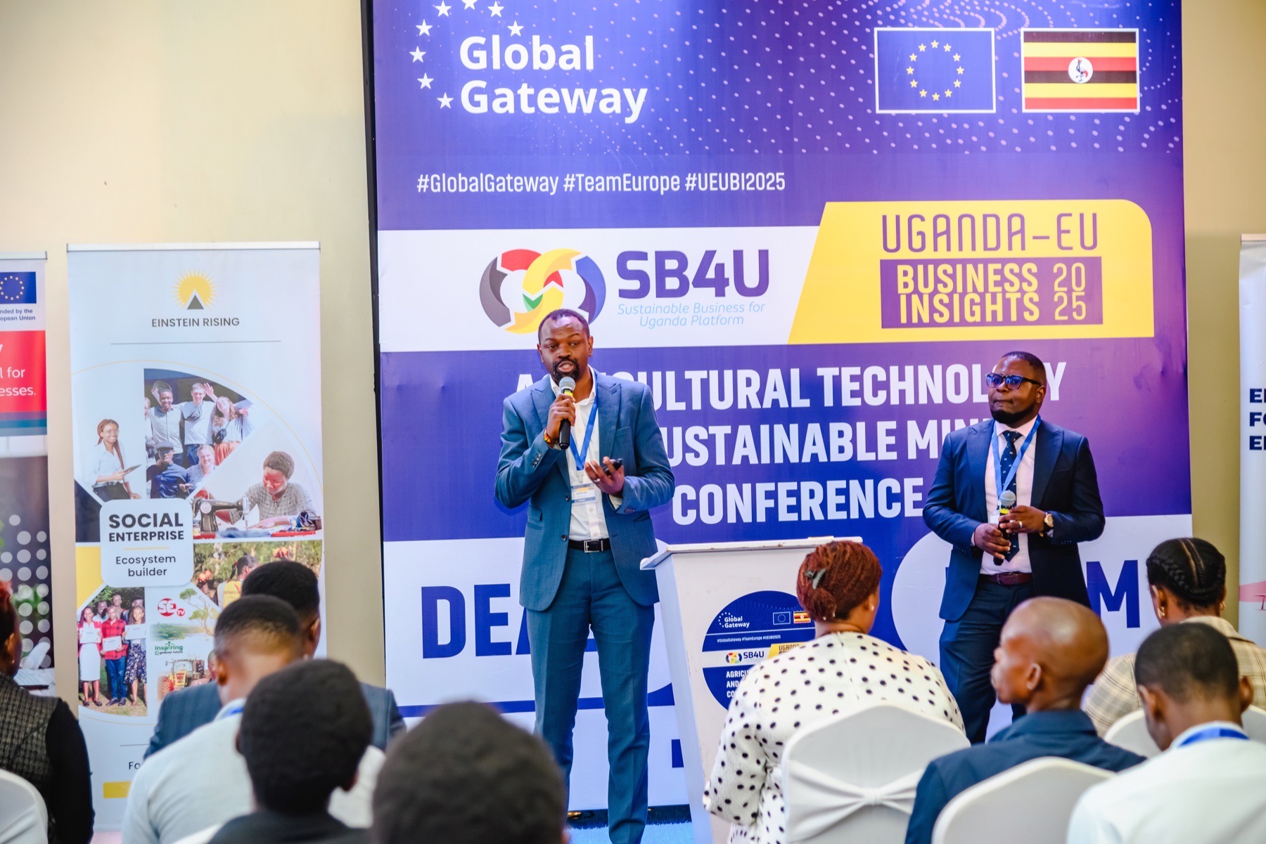 Presenters speaking at an agricultural technology conference